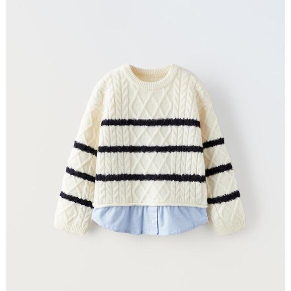 Zara MIXED STRIPED KNIT SWEATER Size 9-12 Months - Picture 1 of 7